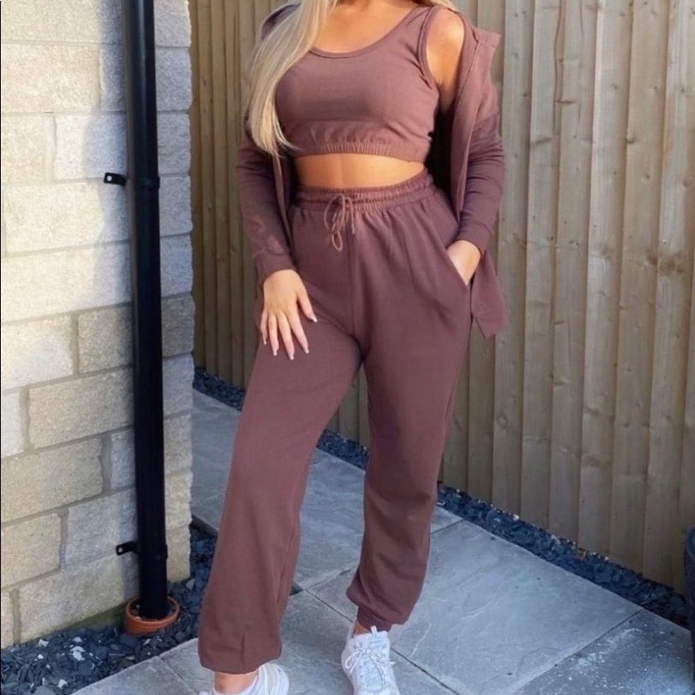 Brown 3 Piece Hoody & Jogger Lounge Set